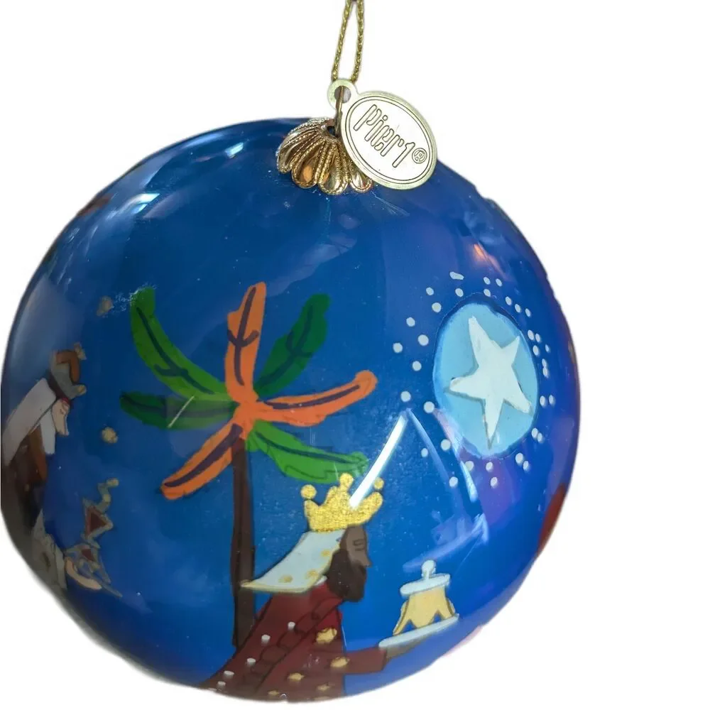 Pier 1 One Nativity Christmas Ornament 2014 Blue Hand Painted
